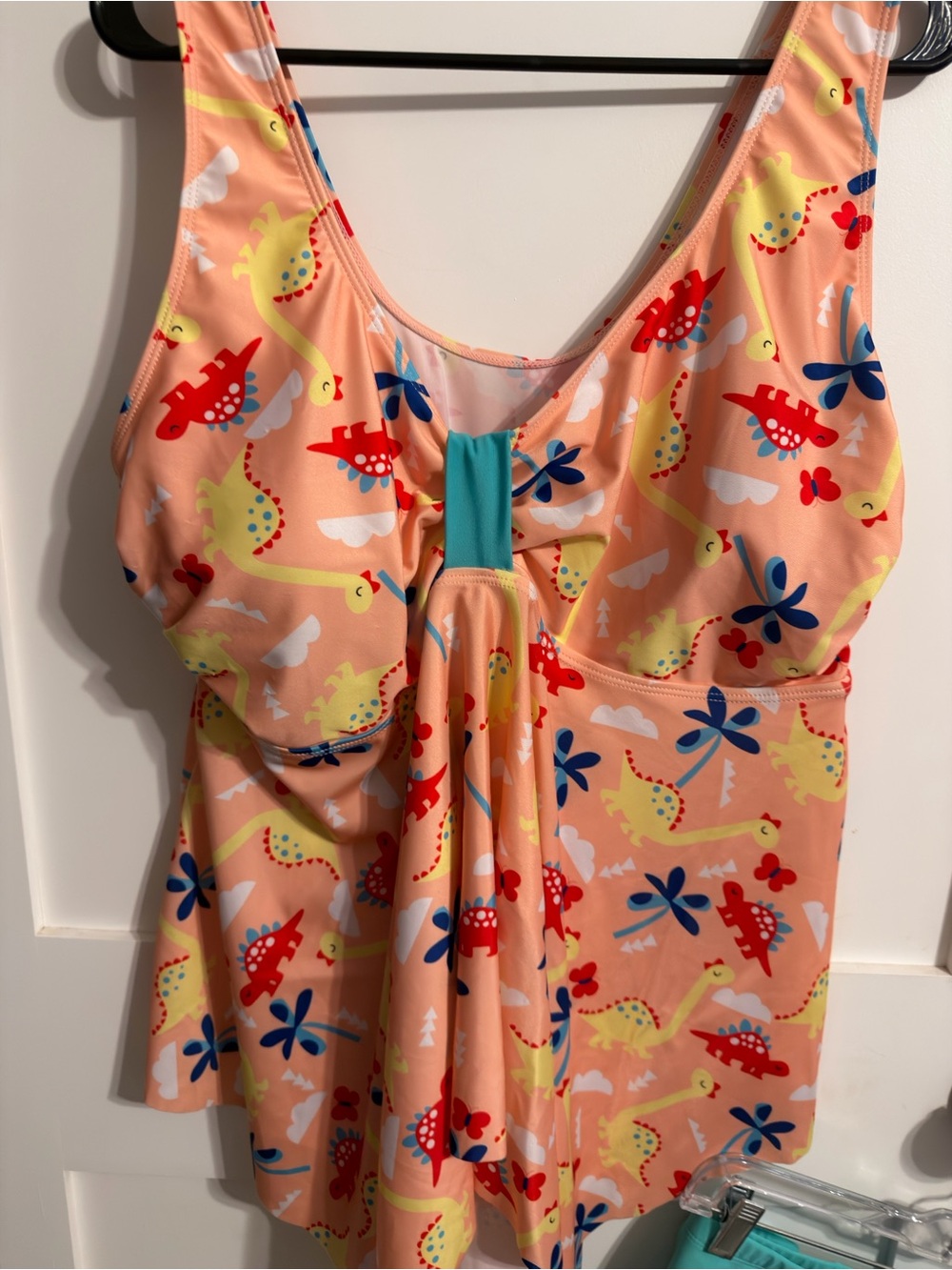 Peach Floral Printed Women’s Swim Tankini with Aqua Swim Shorts - Picture 2 of 9